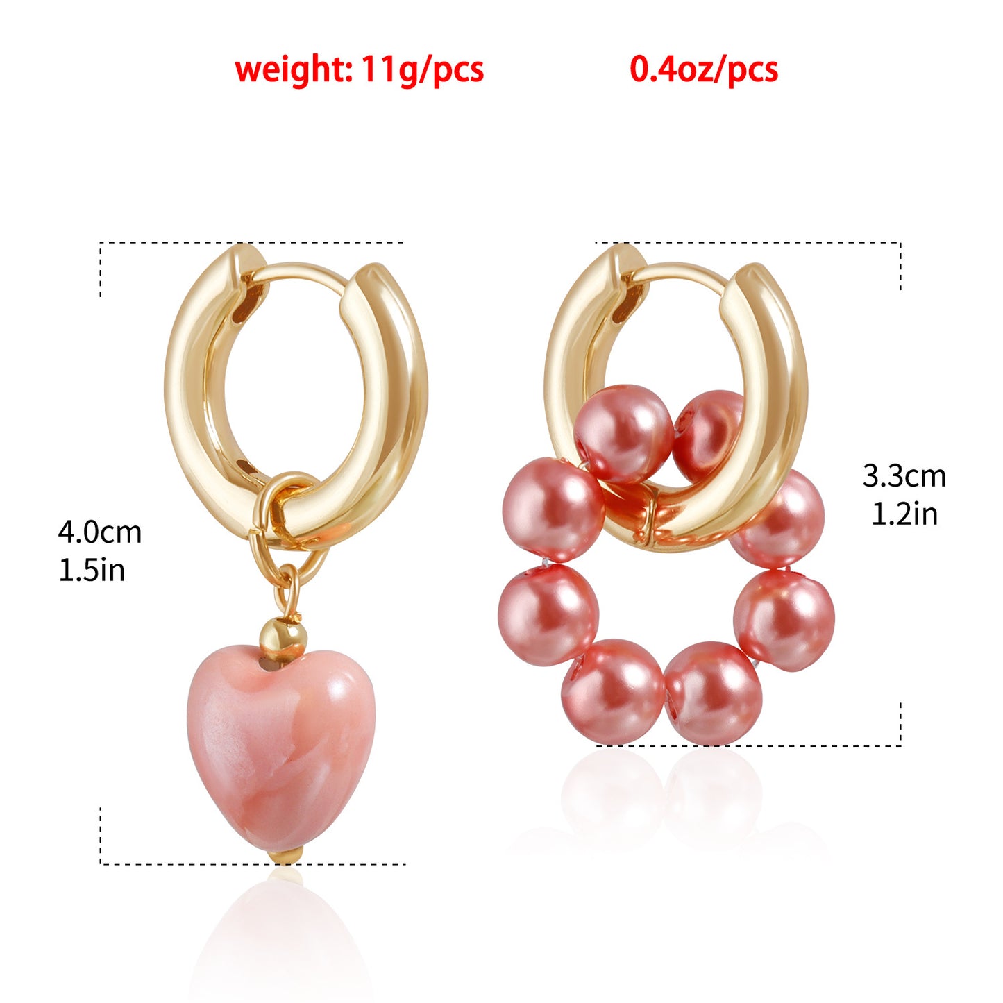 Vintage Ceramic Heart Geometric Asymmetrical Earrings in Zinc Alloy with Electroplating Finish for Women