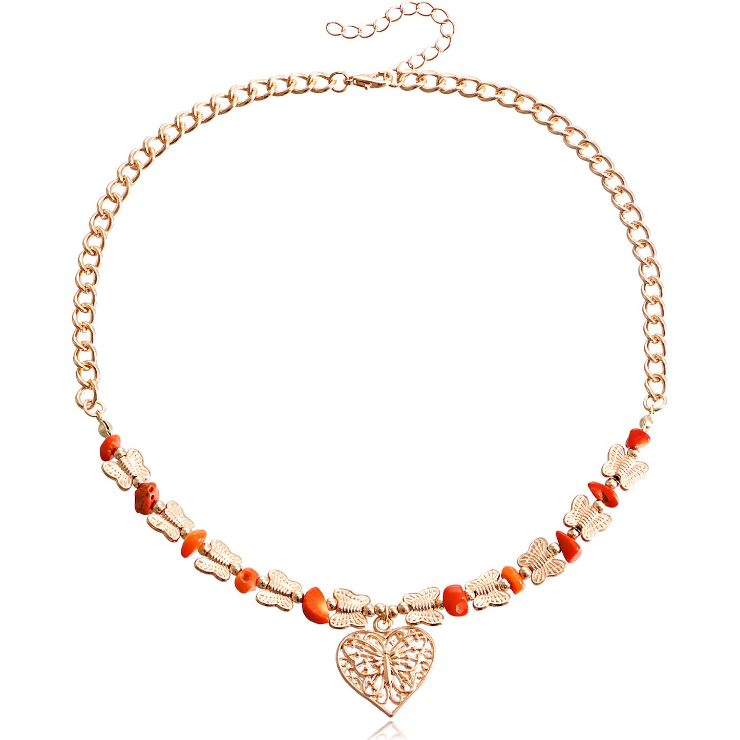 Vintage Butterfly Pendant Necklace for Women with Alloy Construction Plated Finish Geometric Design Collar Chain