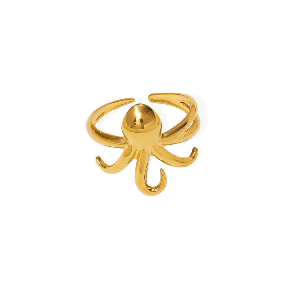 Anello da donna in acciaio al titanio a forma di polpo minimalista, gioielli ipoallergenici in acciaio inossidabile con finitura placcata