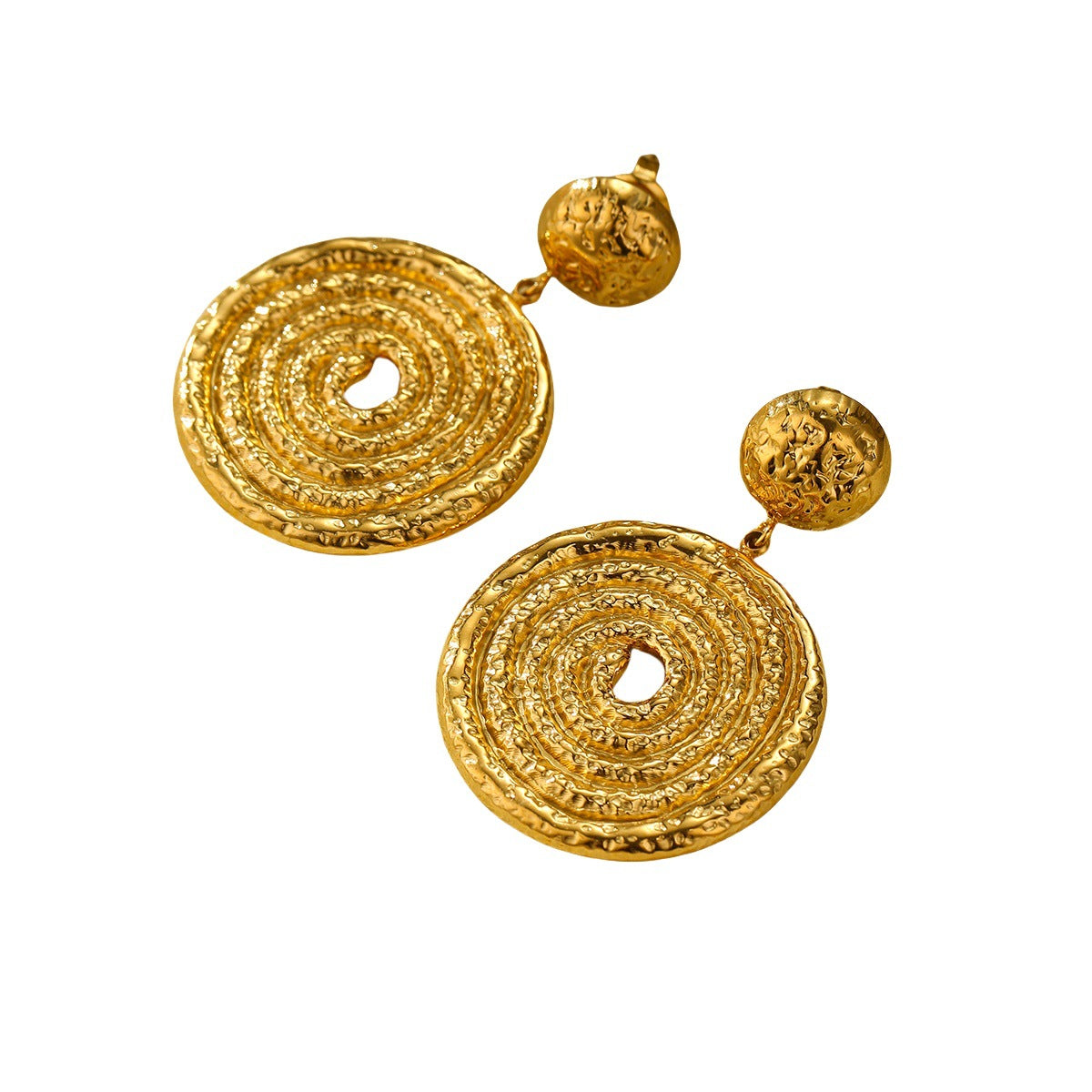 Pendientes de Acero de Titanio con Disco Espiral Hueco Estilo Vintage para Mujer con Acabado Chapado y Diseño Circular Minimalista