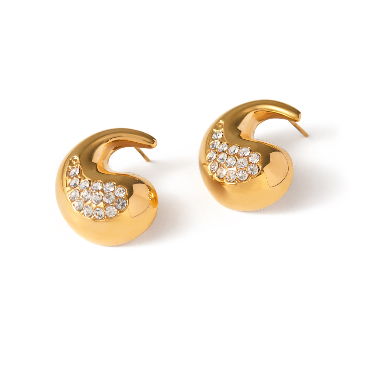 Minimalist 18K Gold Plated Stainless Steel Teardrop Geometric Rhinestone Stud Earrings for Women