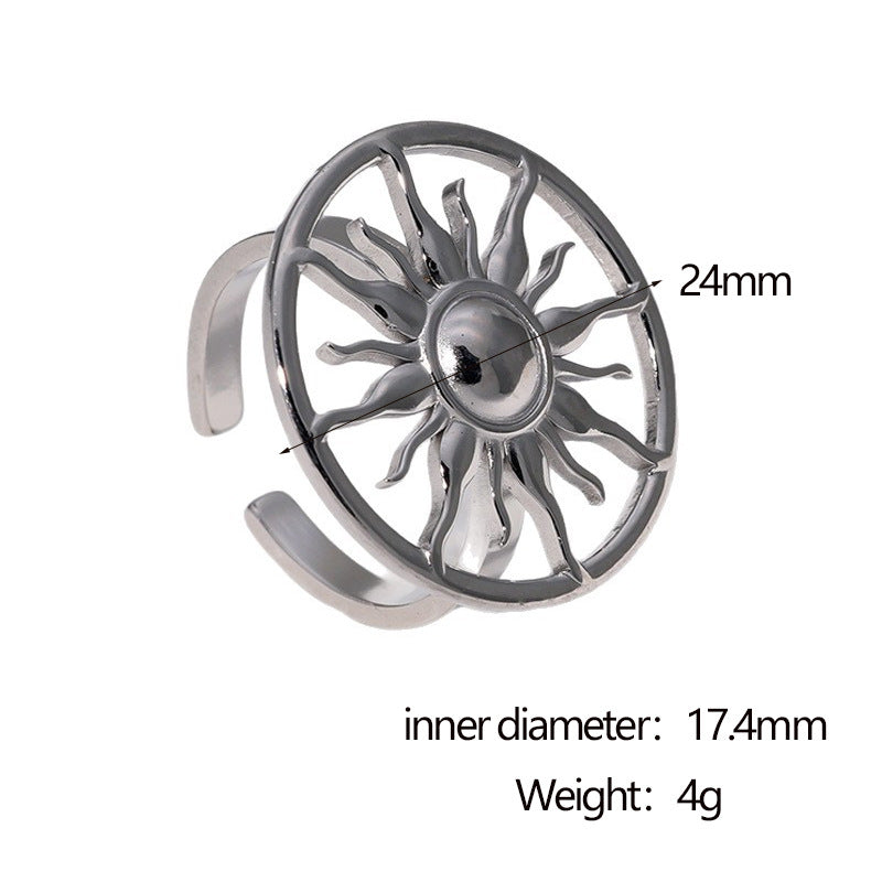 Anello Minimalista in Acciaio Inossidabile a Forma di Sole con Placcatura in Oro da Donna, Accessorio di Lusso Geometico Stile Aperto