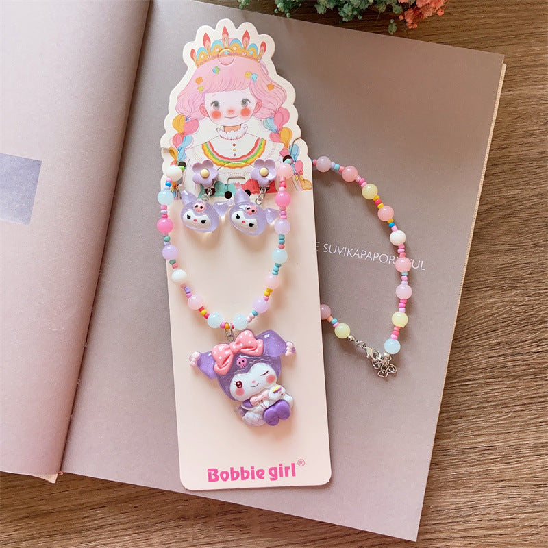 Dulce Collar Colgante de Personaje de Dibujos Animados Kawaii de Sanrio para Niñas con Cuentas de Cristal y Acentos Florales