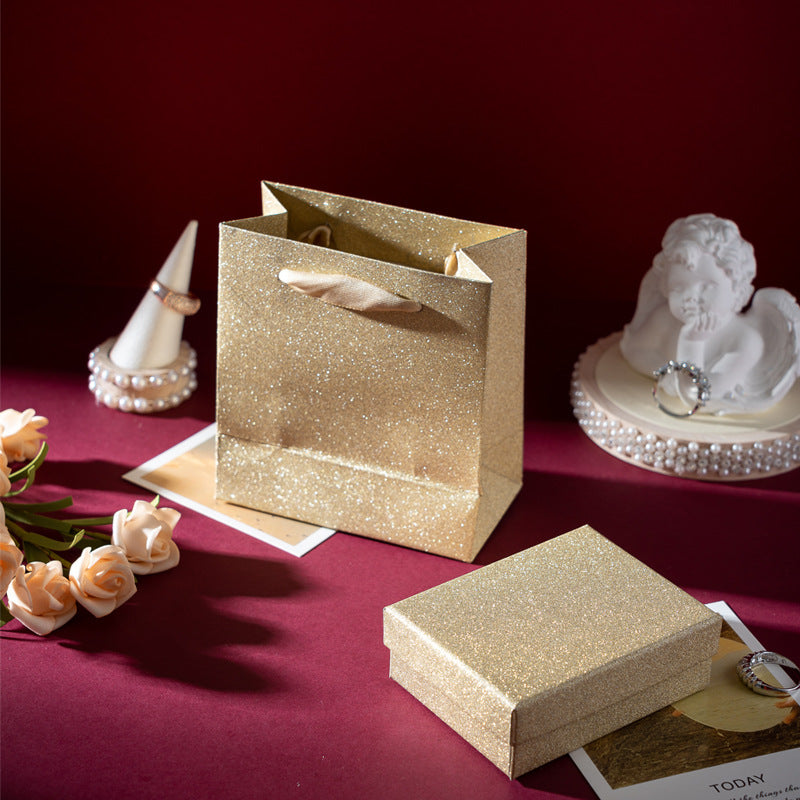 Gold Foil Jewelry Box with Hinged Lid for Rings Earrings Necklaces Bracelets Display and Gift Packaging