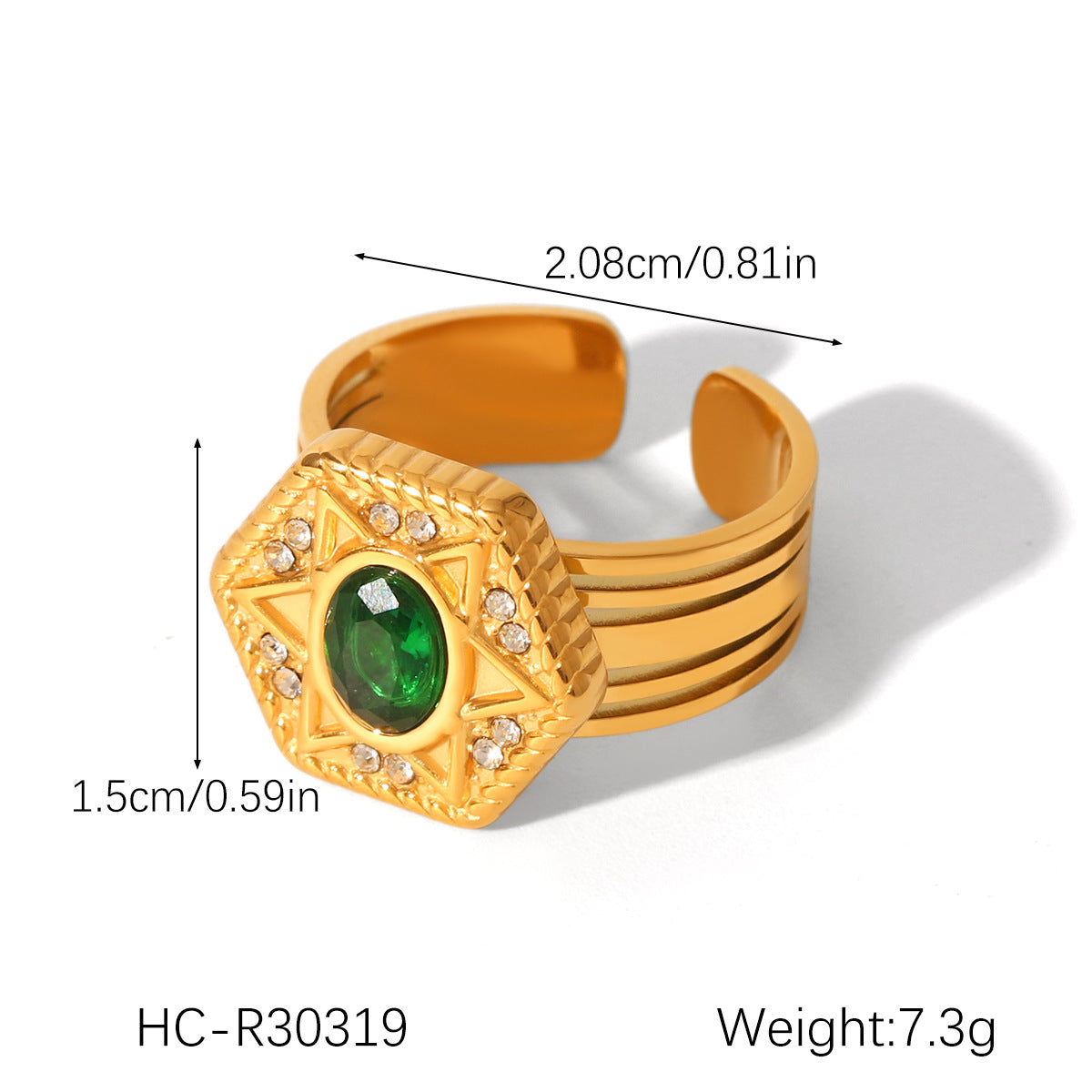 Ins Style Geometric 18K Gold Plated Stainless Steel Ring with Cubic Zirconia for Women
