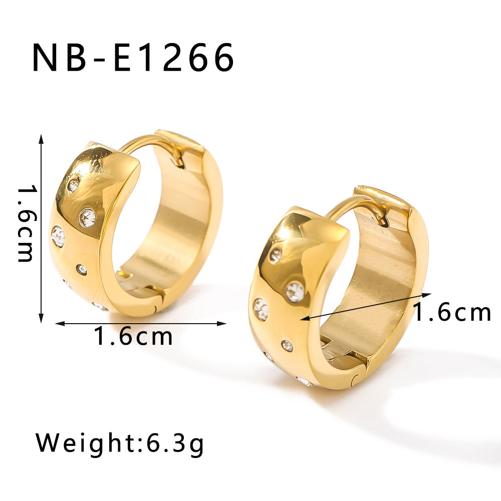 Minimalist Ins Style Stainless Steel Hoop Earrings with 18K Titanium Plating and Round Zirconia Heart-Shaped Ear Cuffs