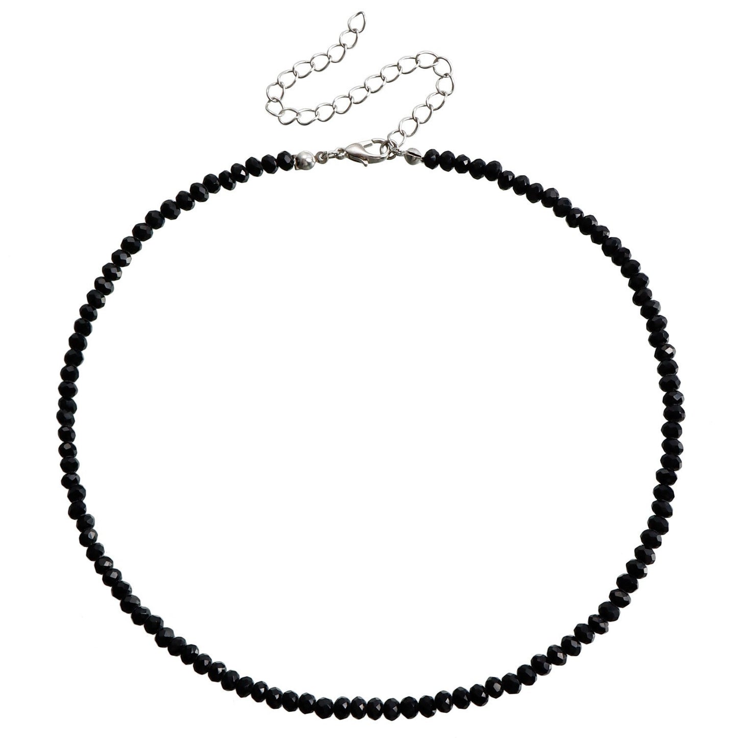 Minimalist Cross Pendant Necklace with Black Crystal Beads on Choker Chain for Women