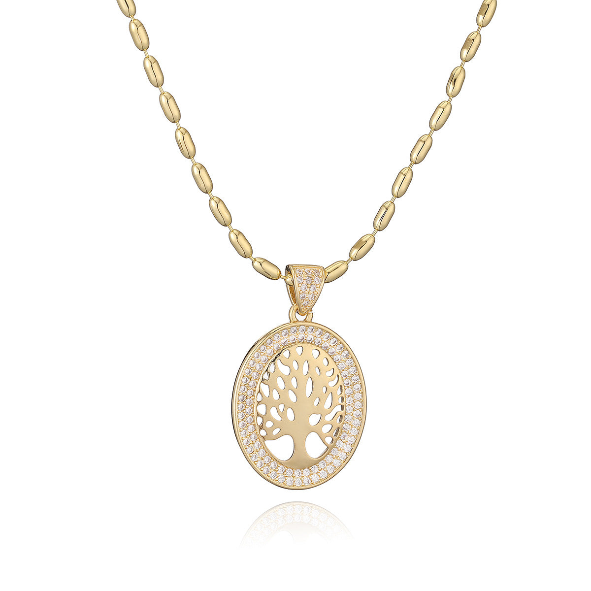 Minimalist Geometric Tree of Life Pendant Necklace in Copper with 18K Gold Plating and Zircon Accents