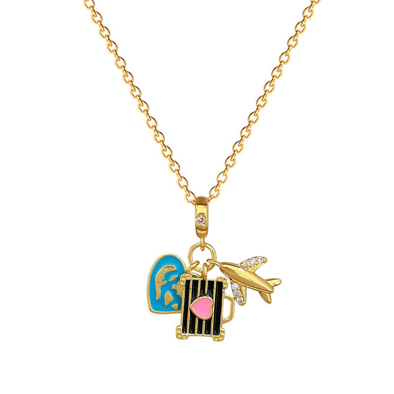 Collar de Acero de Titanio Esmaltado con Forma de Corazón Estilo Caricatura para Mujer con Detalles Completos de Diamantes de Imitación y Delicada Cadena para Clavícula