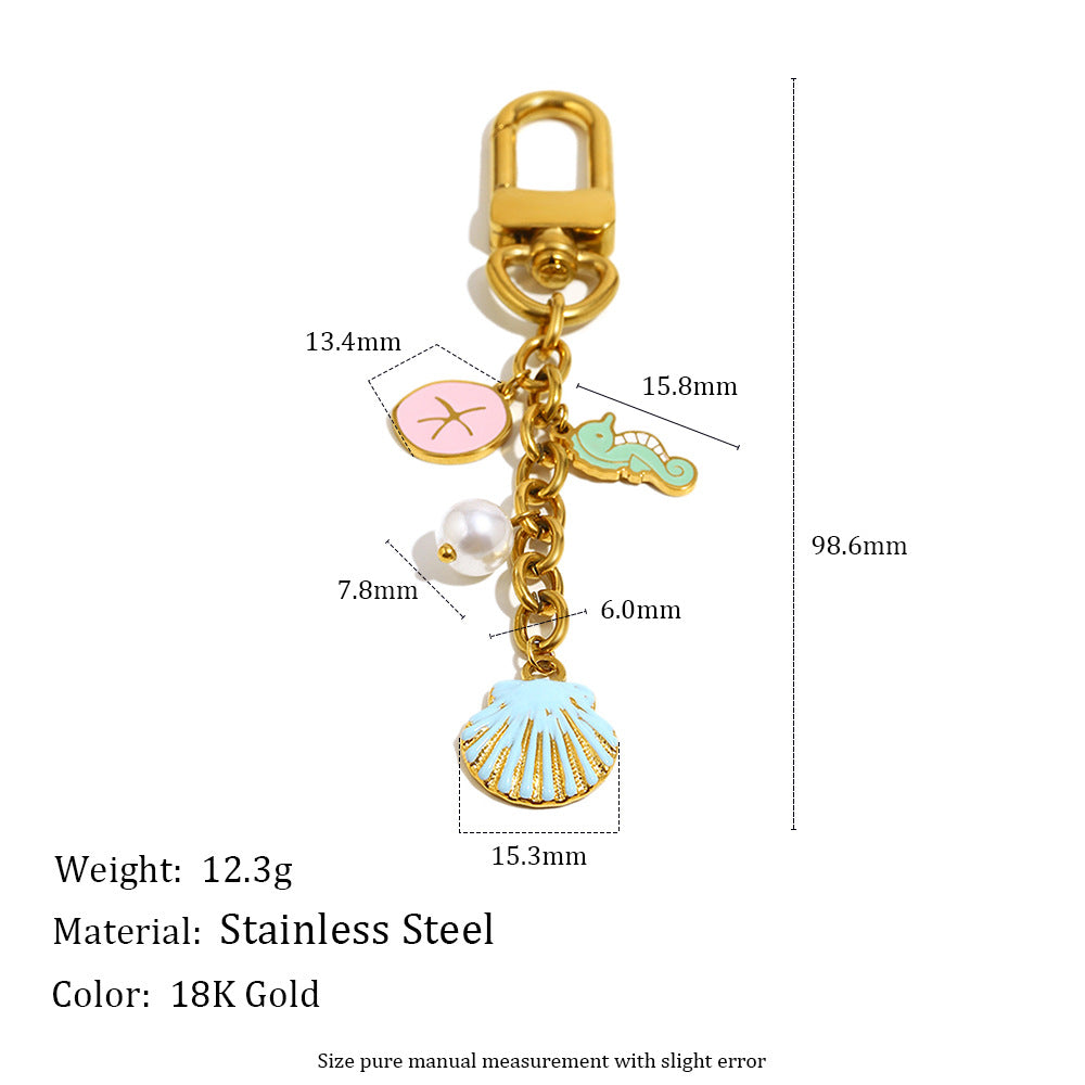 Creative Geometric Keychain Pendant Accessory in Stainless Steel with 18K Gold Plating for Women