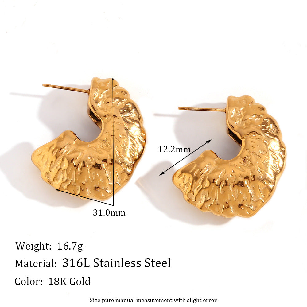 Vintage-Inspired Peanut-Shaped Stainless Steel Earrings with 18K Gold Plating for Women