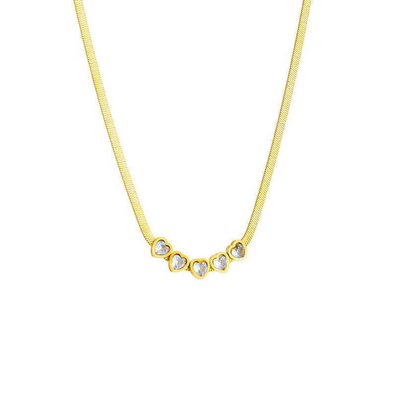 Minimalist Heart-Shaped Rhinestone-Inlaid Titanium Steel Blade Chain Necklace for Women