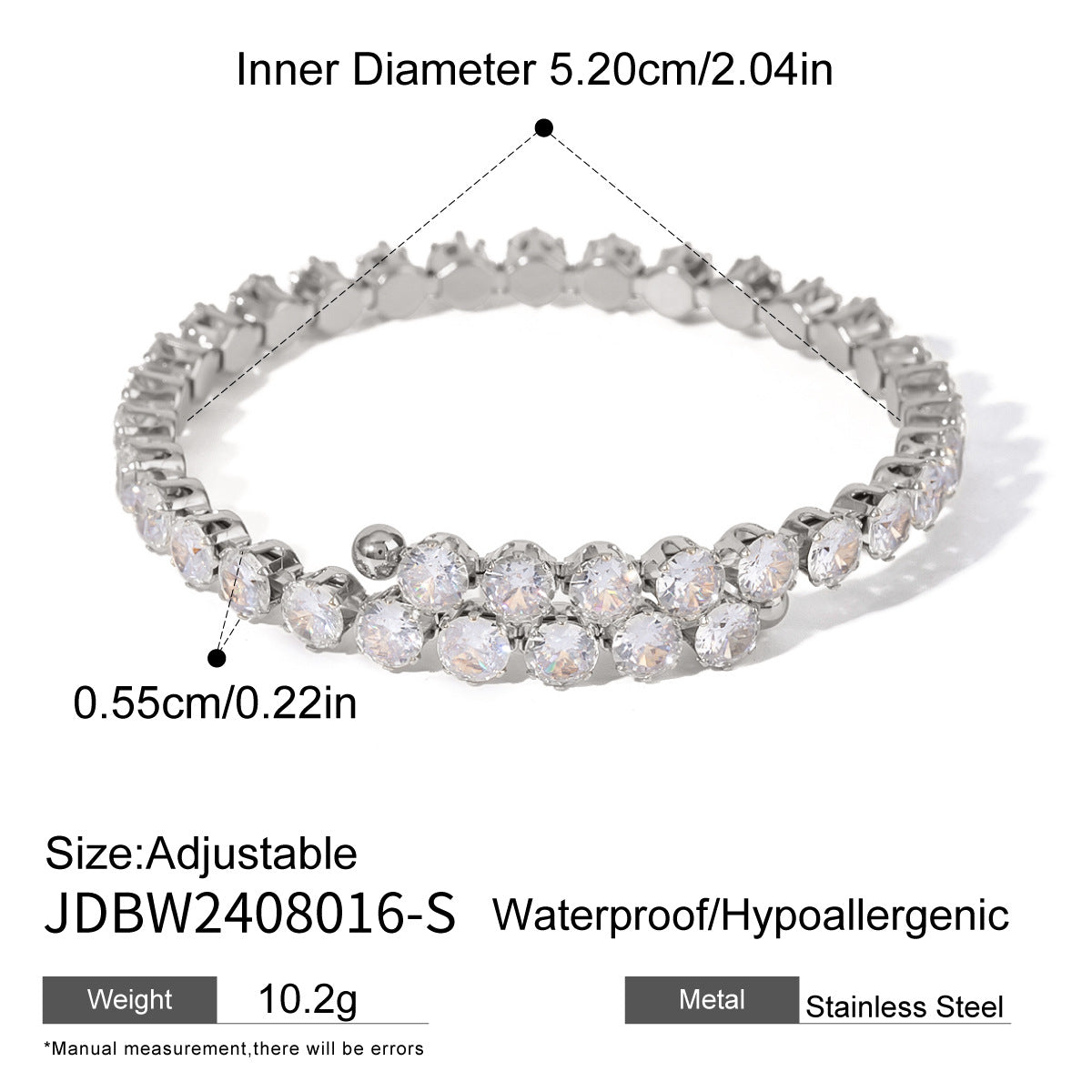 Pulsera minimalista geométrica de acero inoxidable enchapado con circonitas para mujer