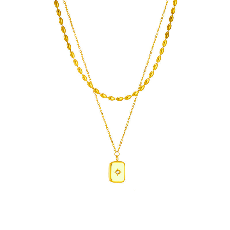 Collar con colgante octagrama geométrico retro minimalista de acero de titanio con incrustaciones de diamantes de imitación en cadena de serpiente para mujer