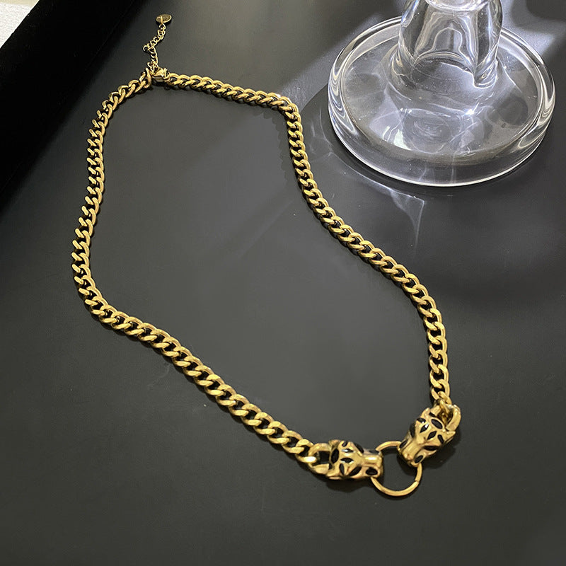 Vintage Streetwear Gold Plated Titanium Steel Leopard Head Necklace Unisex