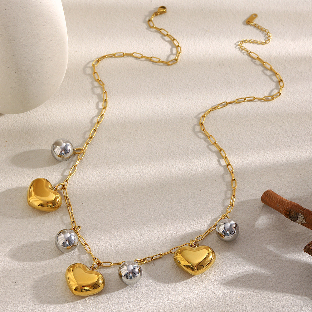 Collana minimalista da donna in acciaio inossidabile a forma di cuore cavo con placcatura in oro 18 carati