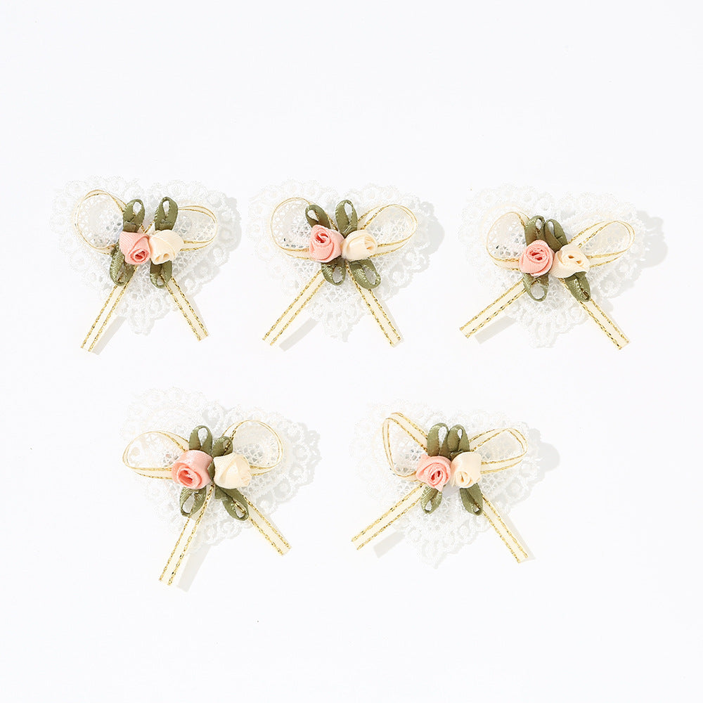 Set di fermagli per capelli per bambini in tessuto con cuore dolce e fiocco floreale