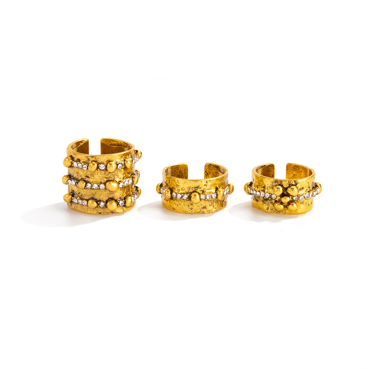 Punk Hip-hop Vintage Geometric Rhinestone Plated Zinc Alloy Ring for Women
