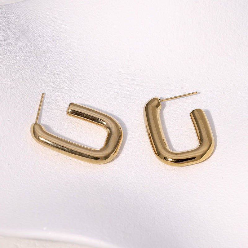 Pendientes minimalistas de acero inoxidable en forma de U con baño de oro de 18 quilates, aretes hipoalergénicos de titanio para mujer