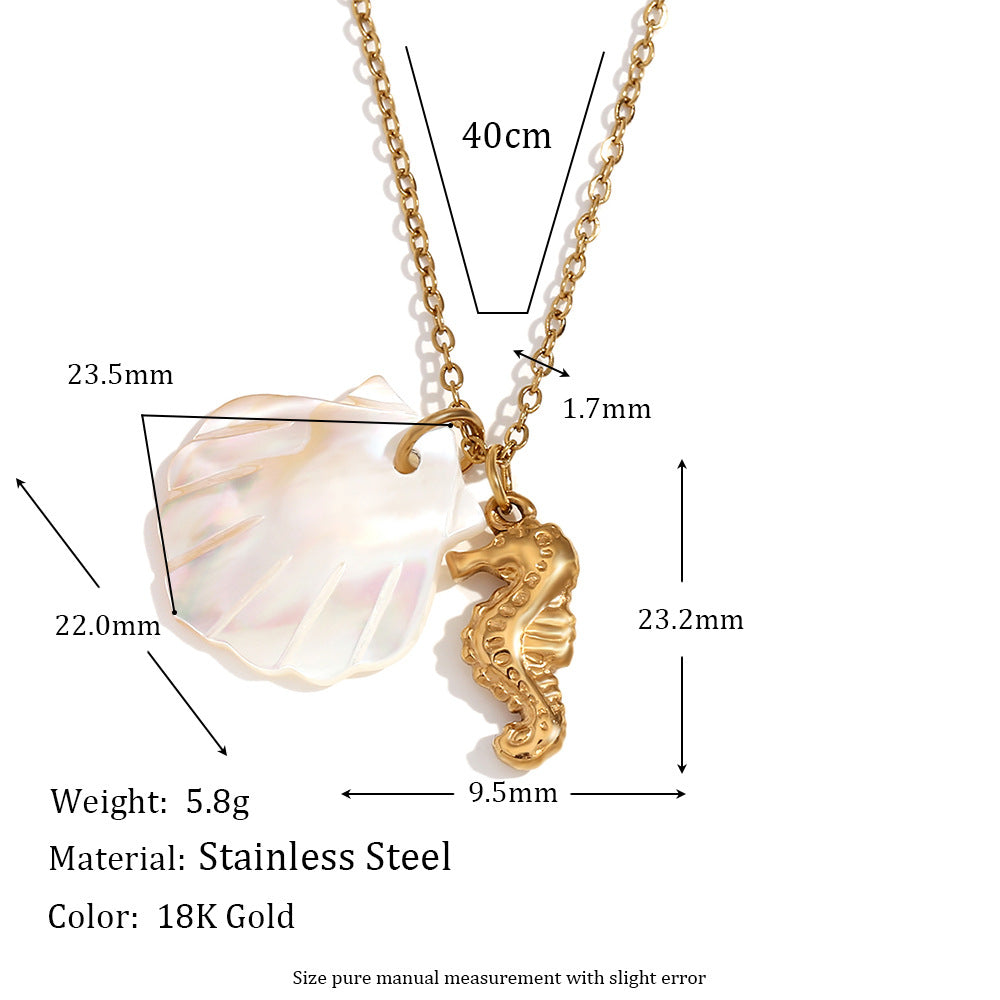 Minimalist Shell and Star Pendant Necklace in Stainless Steel with 18K Gold Plating for Women