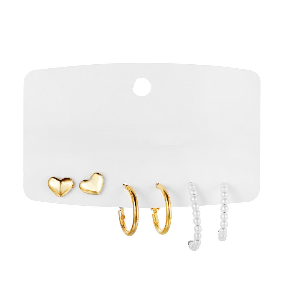 Minimalist Sweet Geometric Round Rhinestone Inlay Alloy C-Shape Earrings for Women