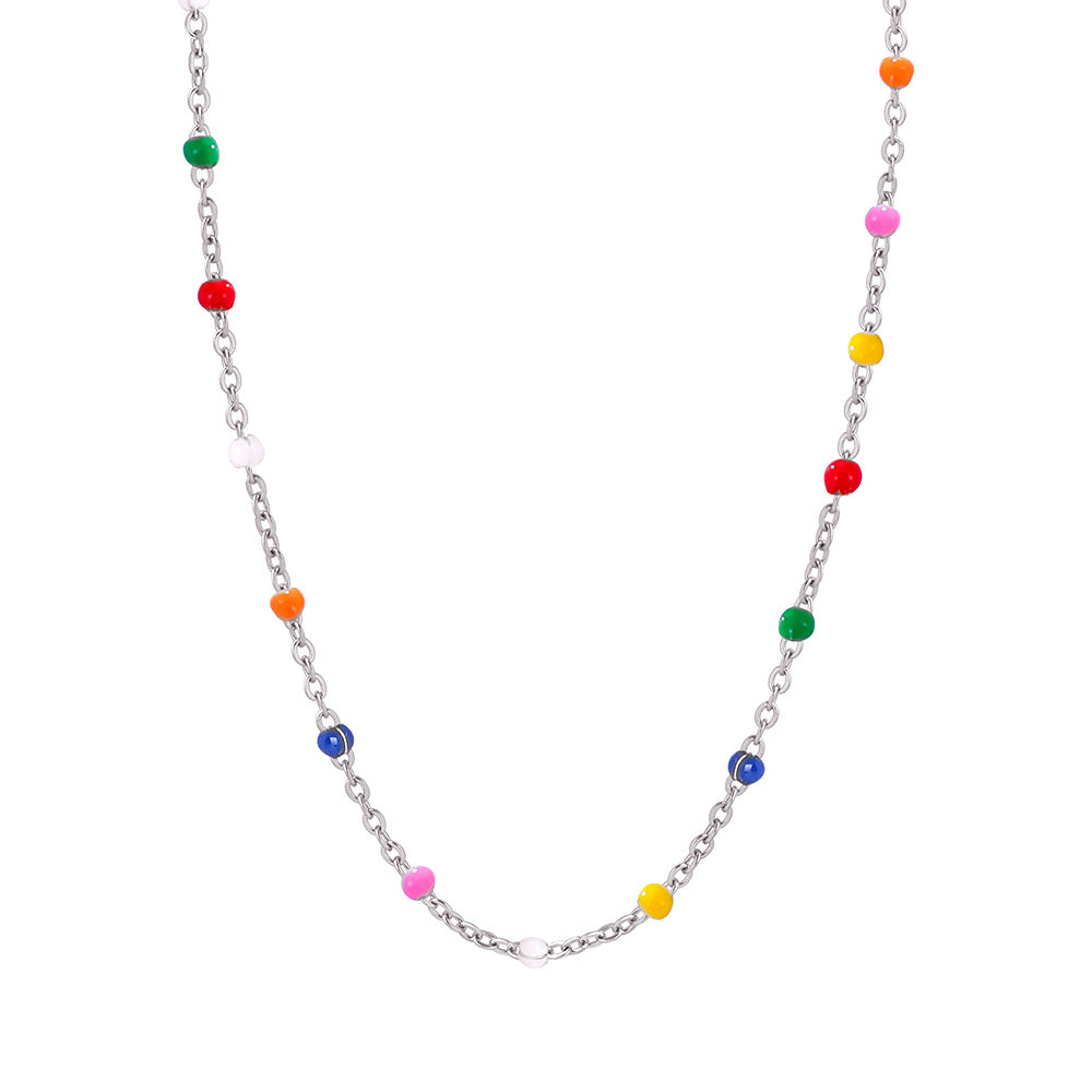 Conjunto minimalista de collar y pulsera de cadena con eslabones O de acero de titanio y detalles de esmalte para mujer
