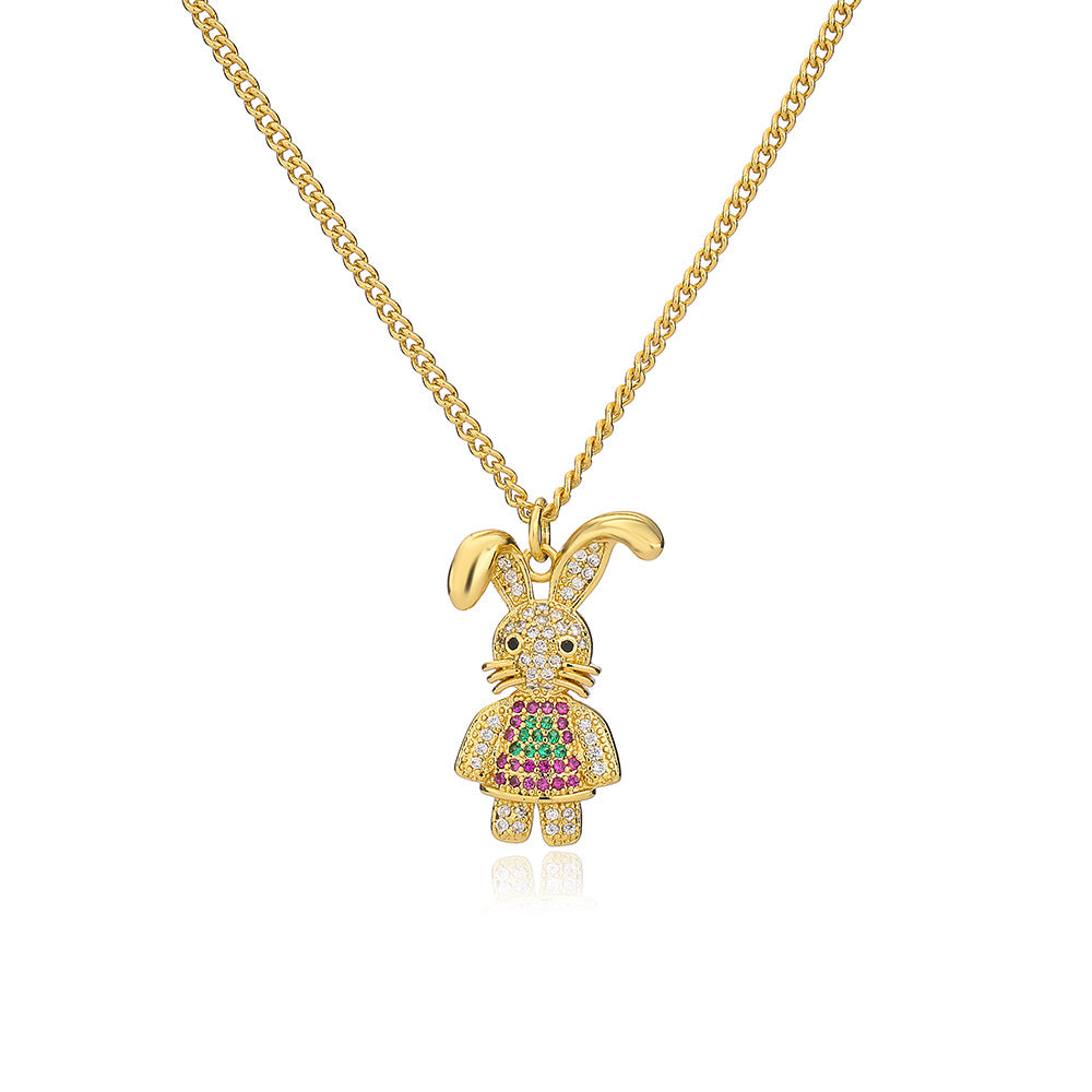 Minimalist Animal-Shaped Copper Pendant Necklace with Gold Plating and Zircon for Women