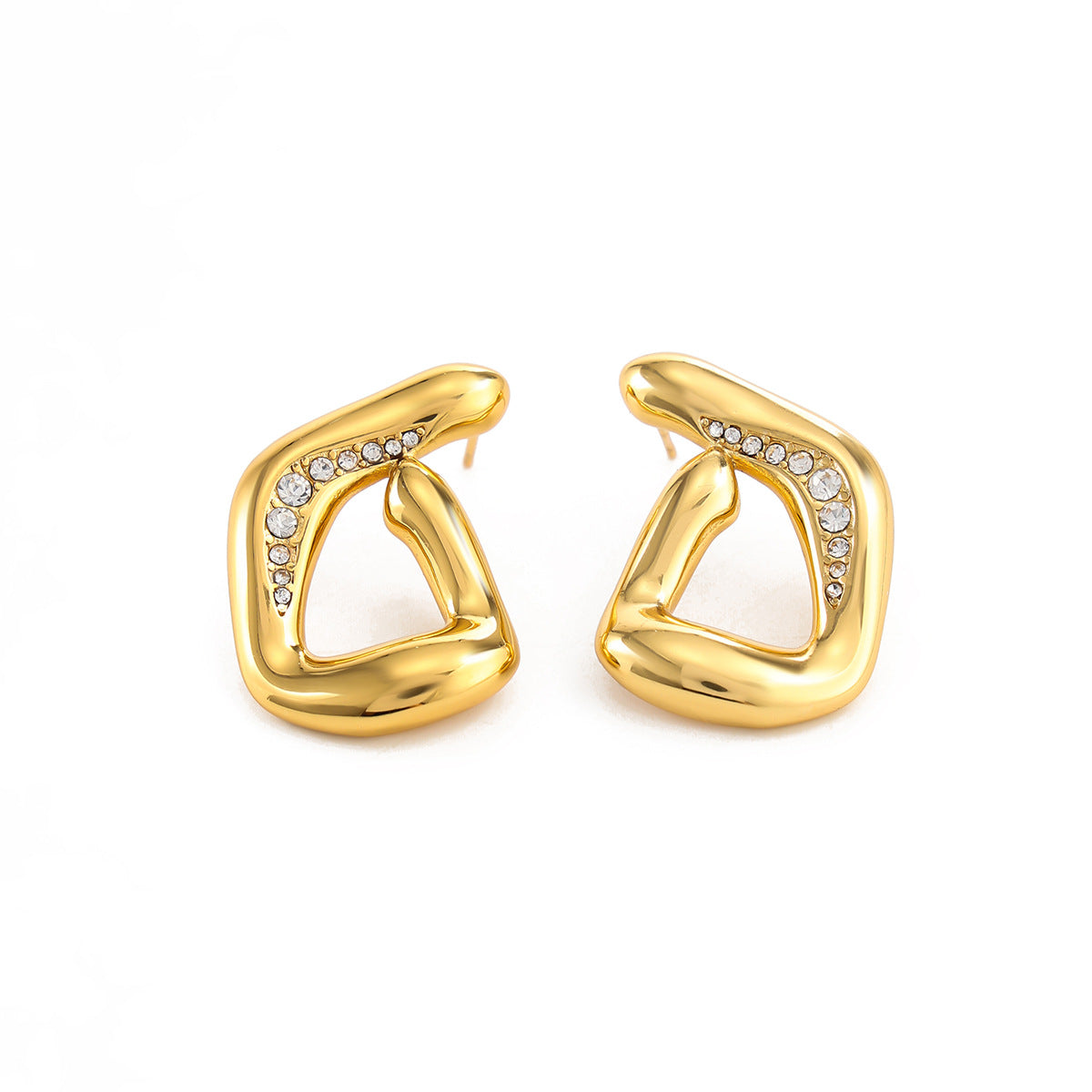 Minimalist Luxury 18K Gold Plated Stainless Steel Hollow Geometric Rhinestone Earrings for Women
