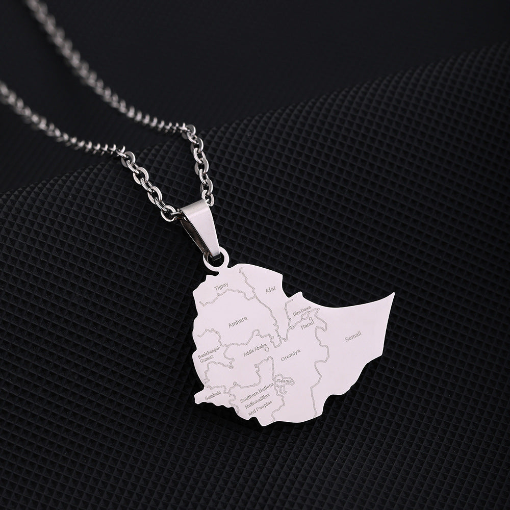 Collana con pendente geometrico smaltato etiope in acciaio inossidabile e acciaio al titanio con finitura placcata per abbigliamento casual unisex