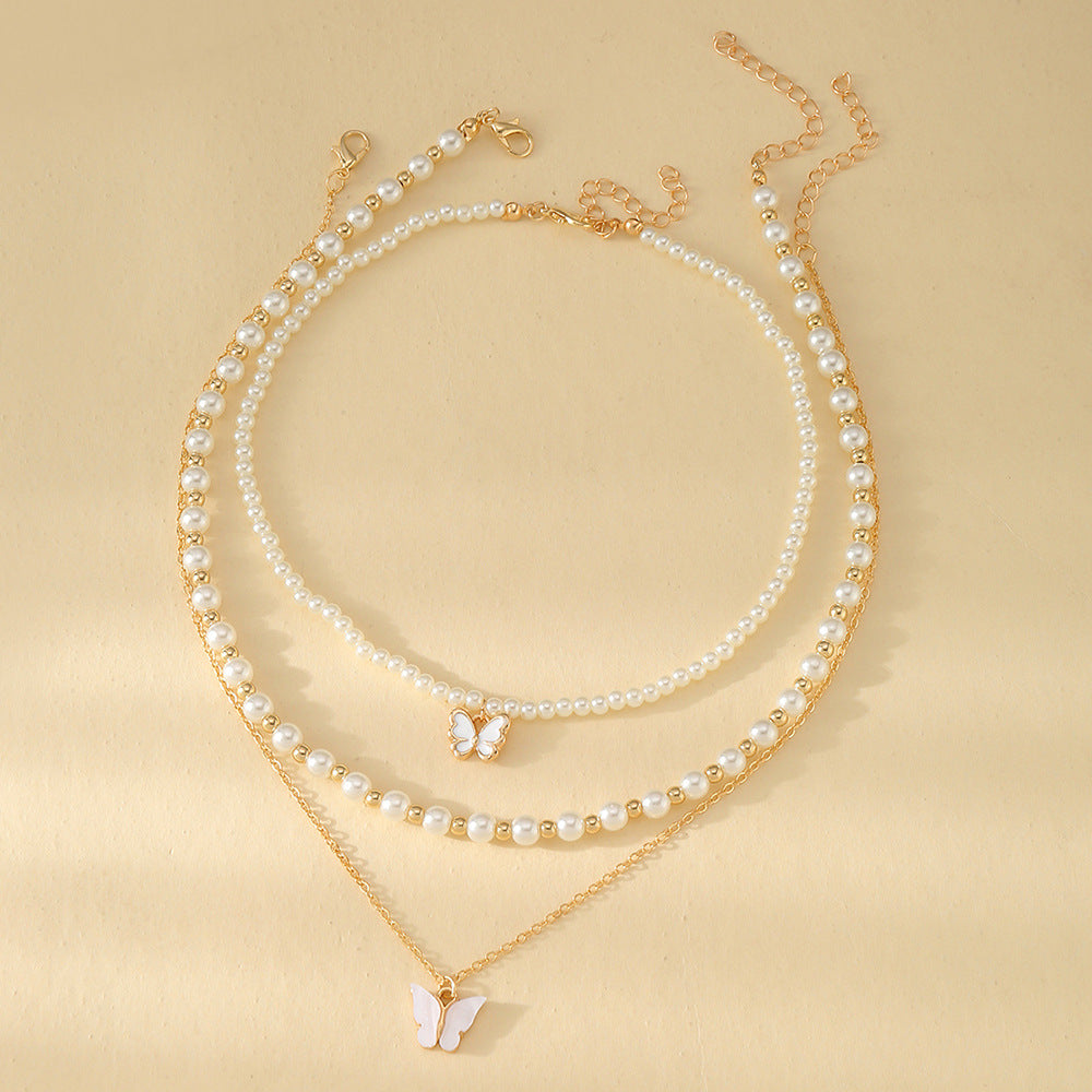 Set di collane con ciondolo a farfalla e cuore per ragazze, in lega a forma di farfalla con catena di perle, collana minimalista per bambini