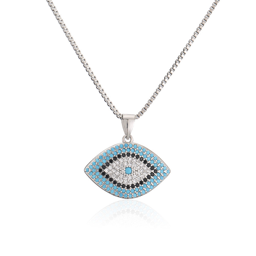 Geometric Evil Eye Pendant Necklace for Women in Brass with Real Gold Plating and Zircon Inlay