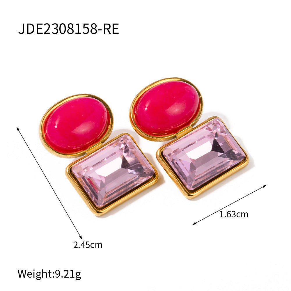 Pendientes Geométricos de Acero Inoxidable con Detalles de Zirconia y Flecos, Pendientes de Lujo con Clip Electrochapados para Mujer
