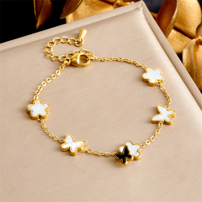Set Collana Orecchini Bracciale Placcato in Acciaio Inossidabile con Fiori Floreali Eleganti Farfalle Vintage