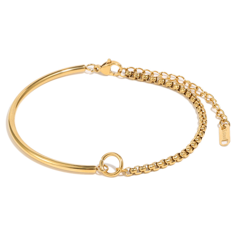 Minimalist Elegant Geometric Round Stainless Steel Gold Plated Bracelet for Women