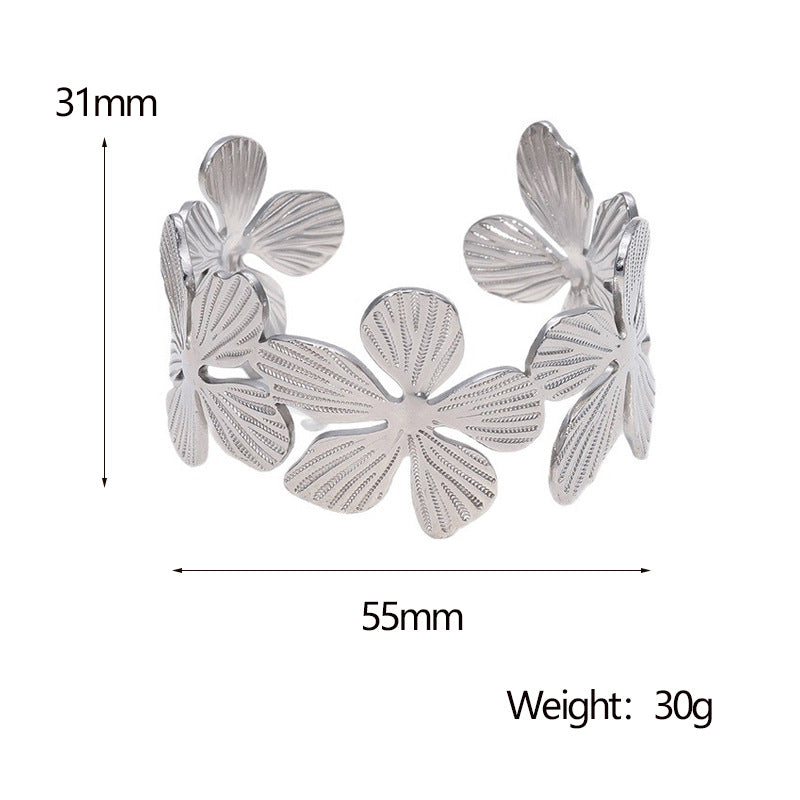 Bracciale Minimalista a Forma di Petalo in Acciaio Inossidabile Placcato Oro 18K da Donna, Gioielli Ipoallergenici in Acciaio al Titanio