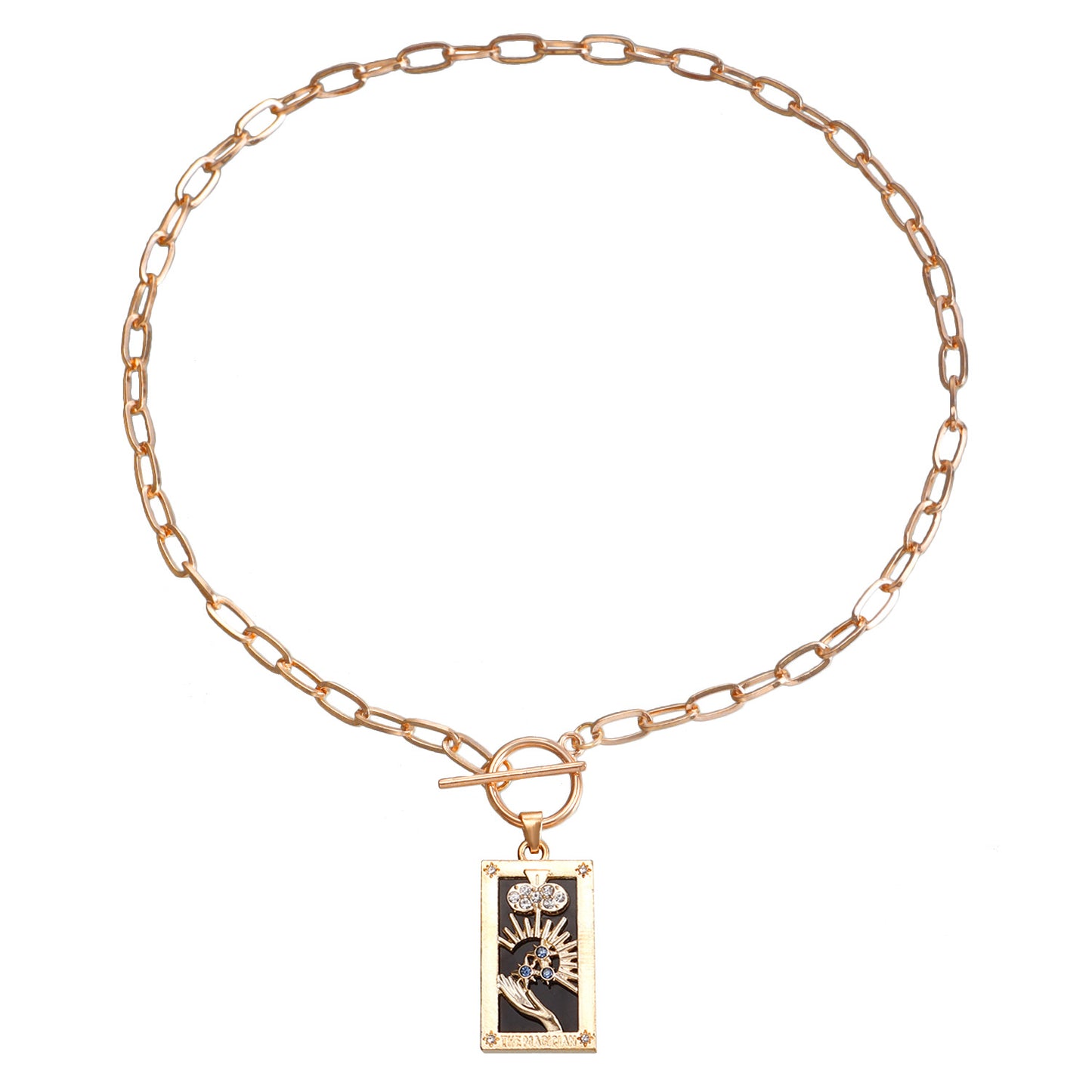 Vintage-Inspired Geometric Alloy Pendant Necklace with Imitation Rhinestone and Mother-of-Pearl Inlay, Electroplated Long Layered Clavicle Chain for Women
