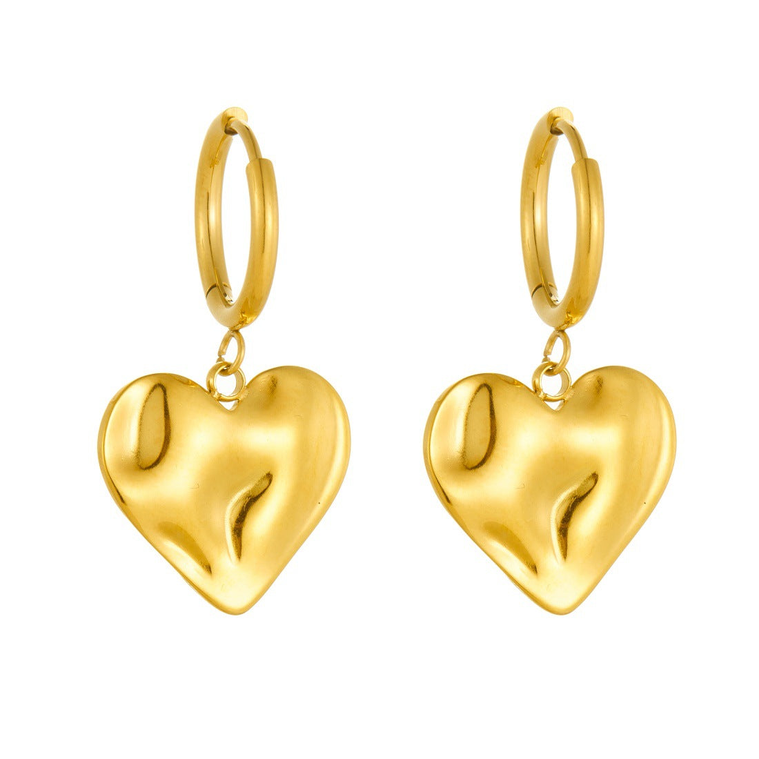 Minimalist Irregular Textured Heart Stainless Steel Gold Plated Round Earrings