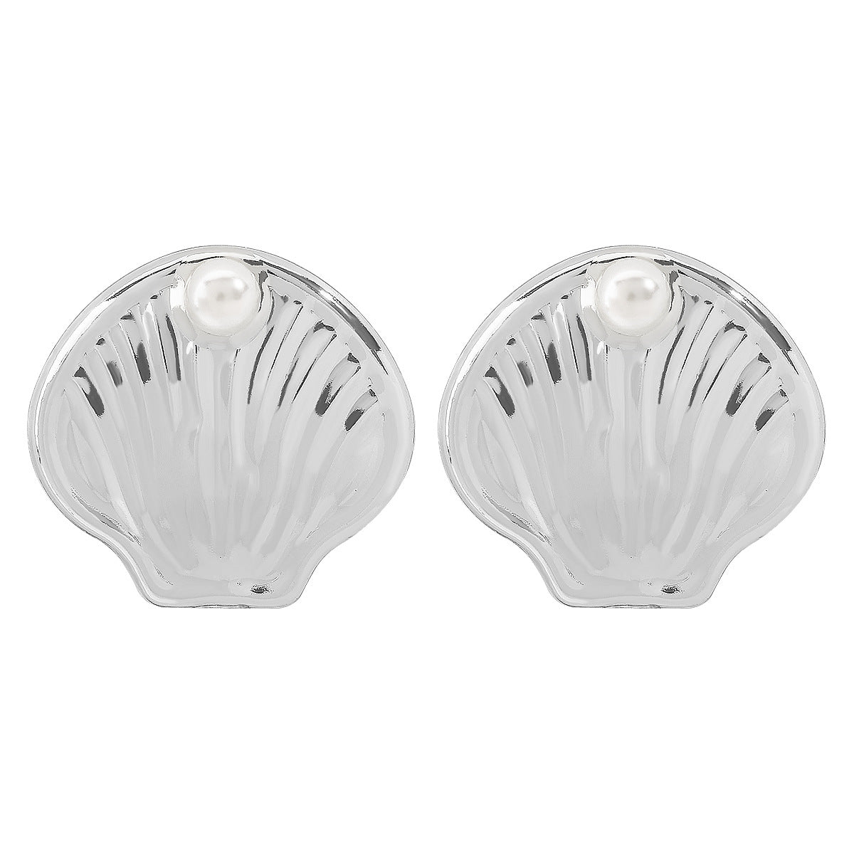 Pendientes de textura geométrica estilo vintage francés con detalles de concha y perlas en hierro galvanizado para mujer