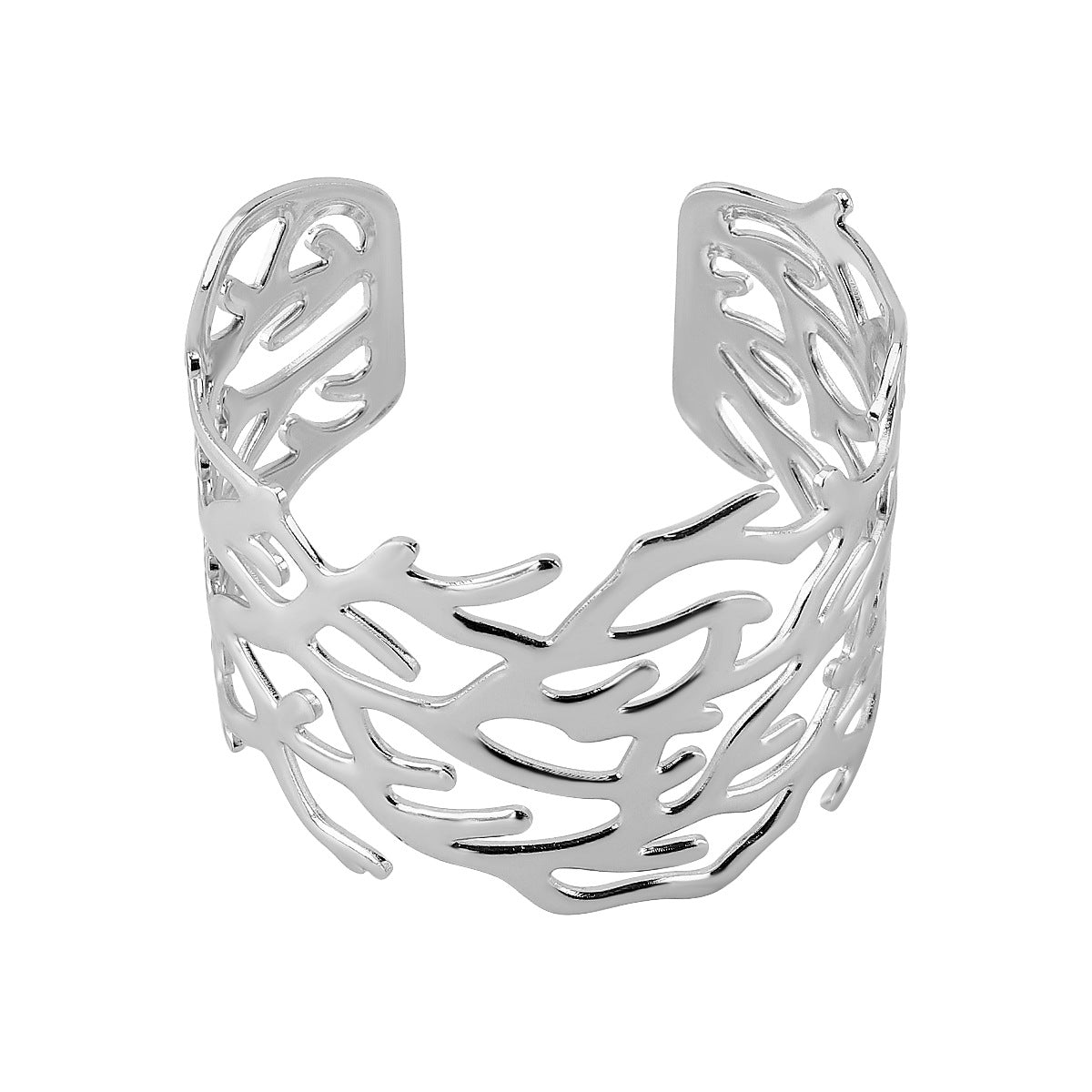 Pulsera Minimalista de Metal Hueco con Diseño de Rama, Chapada en Oro, Patrón Floral y de Hojas, Accesorio de Moda