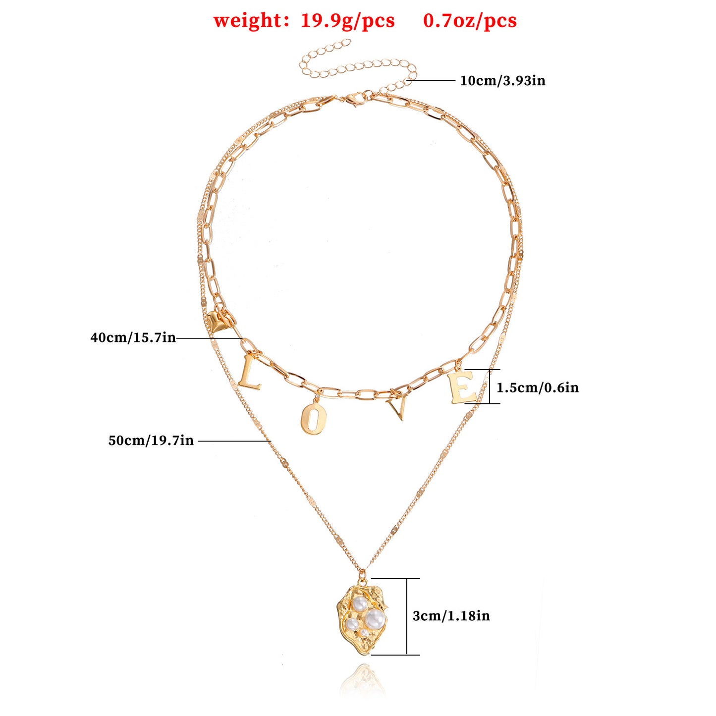 Minimalist and Bold LOVE Letter Layered Necklace with Pearl Pendant in Alloy with Plated Finish