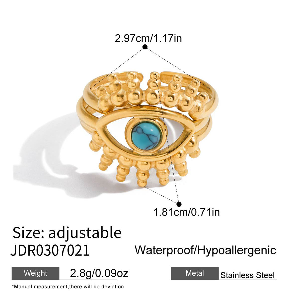 Set de pendientes de tuerca y anillo de ojo turco minimalista para mujer en acero de titanio con baño de rodio