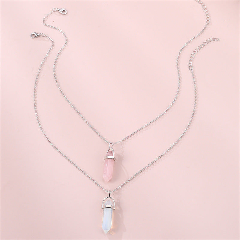 Collar con colgante de prisma hexagonal azul y rosa, rombo geométrico minimalista, con cadena retorcida, para niños