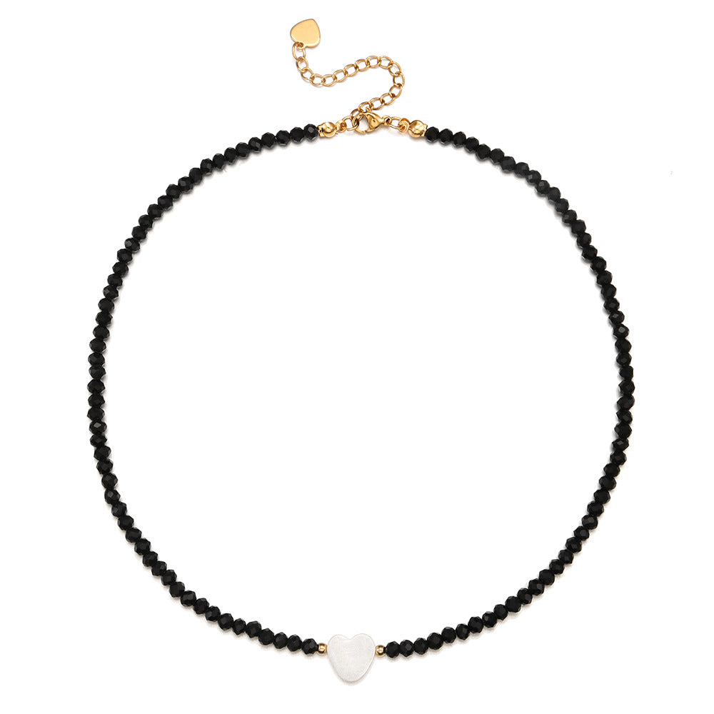 Bohemian Style Heart-Shaped Shell and Glass Bead Necklace with Stainless Steel O-Chain for Women