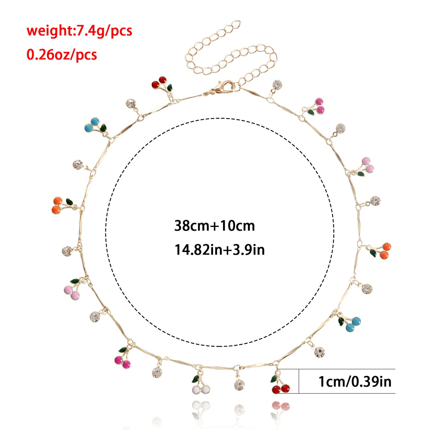 Collana Pendente Ciliegia Smaltata Colorata Zircone per Donna con Design Geometrico in Lega con Finitura Placcata