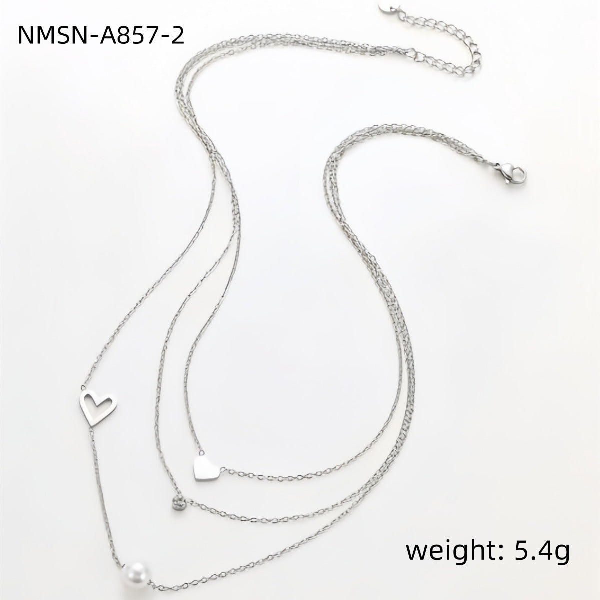 Collar de cadena triple para mujer de acero inoxidable chapado en oro de 18 quilates con corazón, perla y circonita, estilo minimalista y a la moda