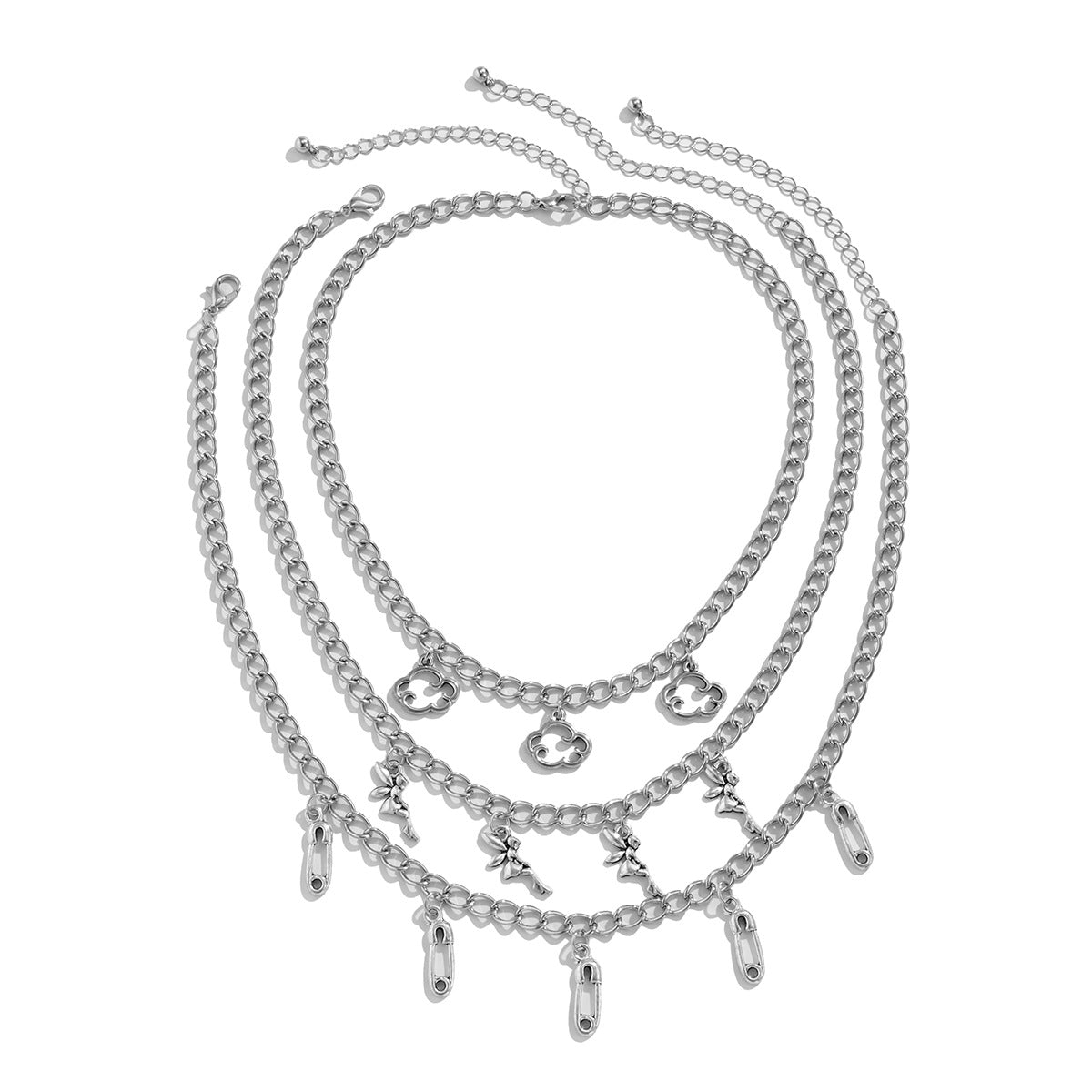 Punk Style Heart and Star Pendant Necklace for Women with Alloy Chain and Electroplated Finish