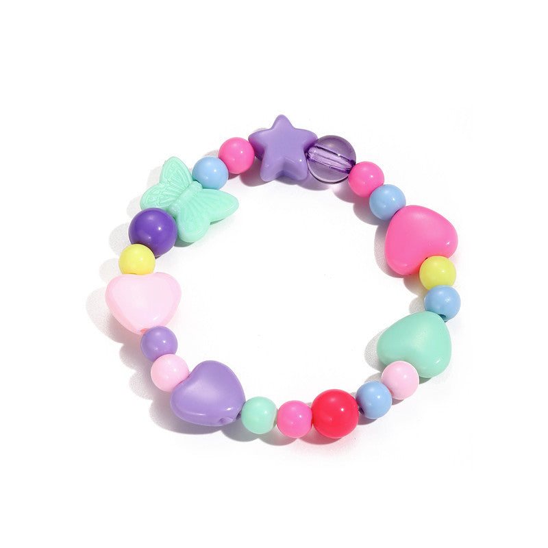Bracciale per Bambini con Farfalla e Stella in Acrilico, Braccialetto Fatto a Mano con Perline