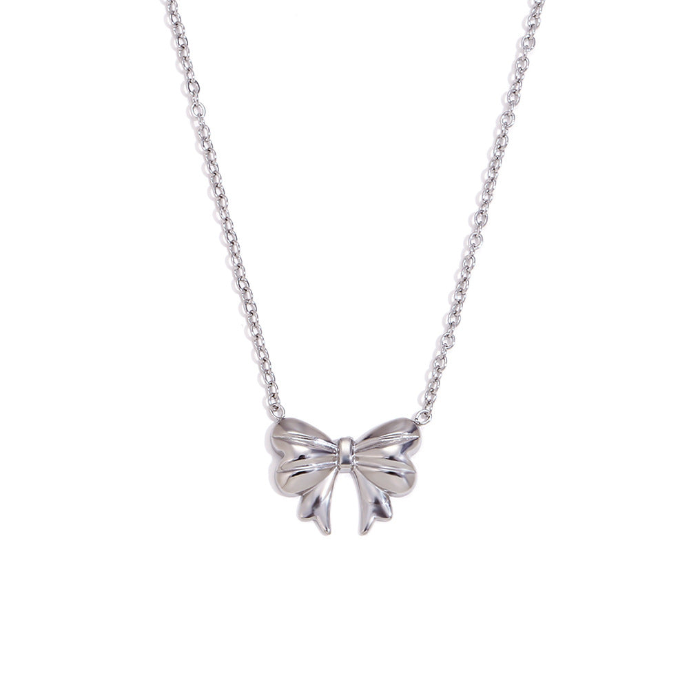 Elegant Bowknot-Shaped Stainless Steel Necklace with 18K Gold Plating for Women