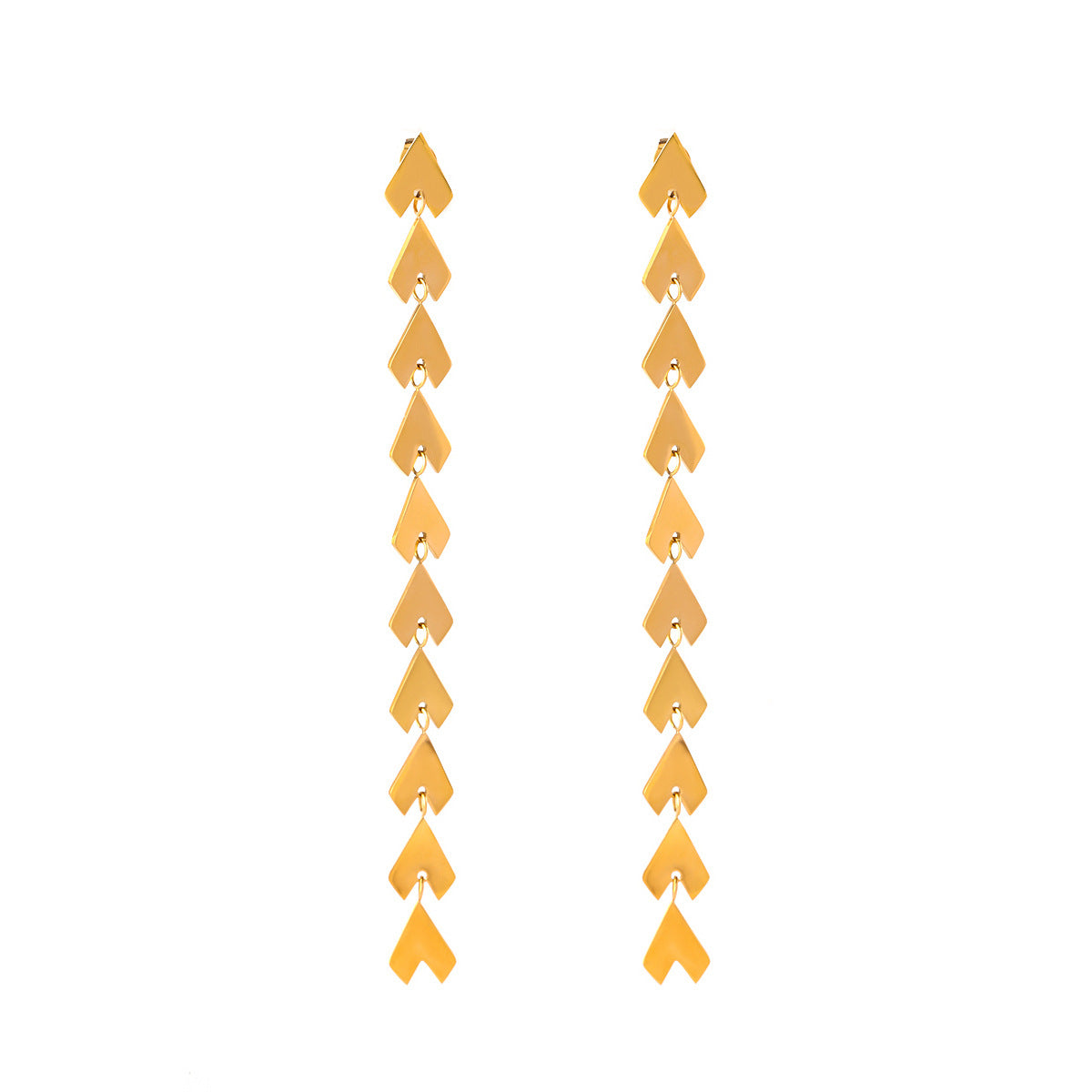 Minimalist 18K Gold Plated Plant Stainless Steel Asymmetrical Long Drop Earrings with Tassel