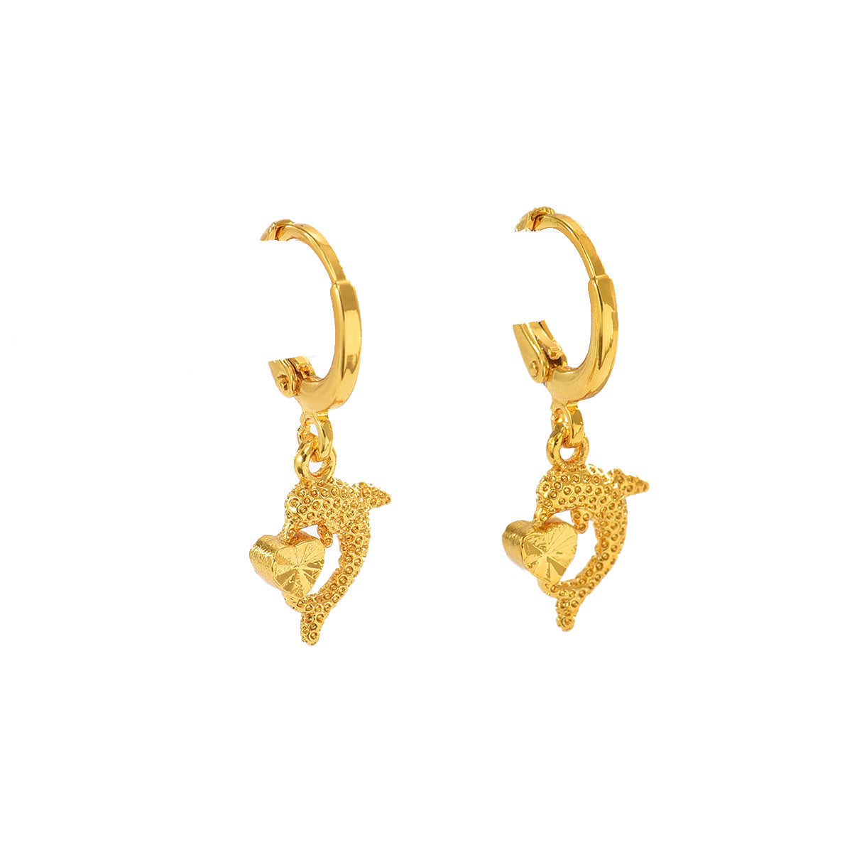 Orecchini da donna minimalisti in rame a forma di delfino con placcatura in oro 18 carati